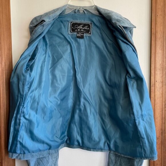 ATELIER By B. Thomas Blue Suede Leather Zip Jacket Large - Picture 7 of 17